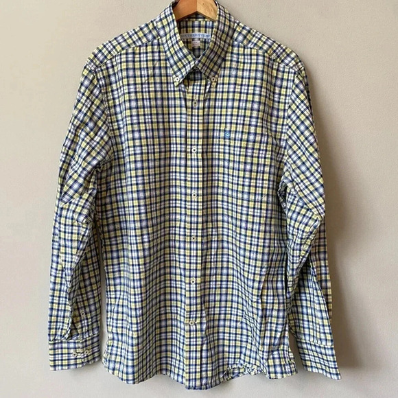 Southern Tide Men's Medium Long Sleeve Tailored Plaid Button Down Shirt Yellow - Picture 5 of 16